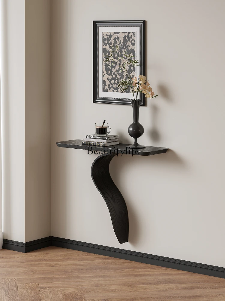 

5Wabi Sabi Wind Curved Entrance Table Corridor Aisle One-piece Wall-mounted Entrance Cabinet