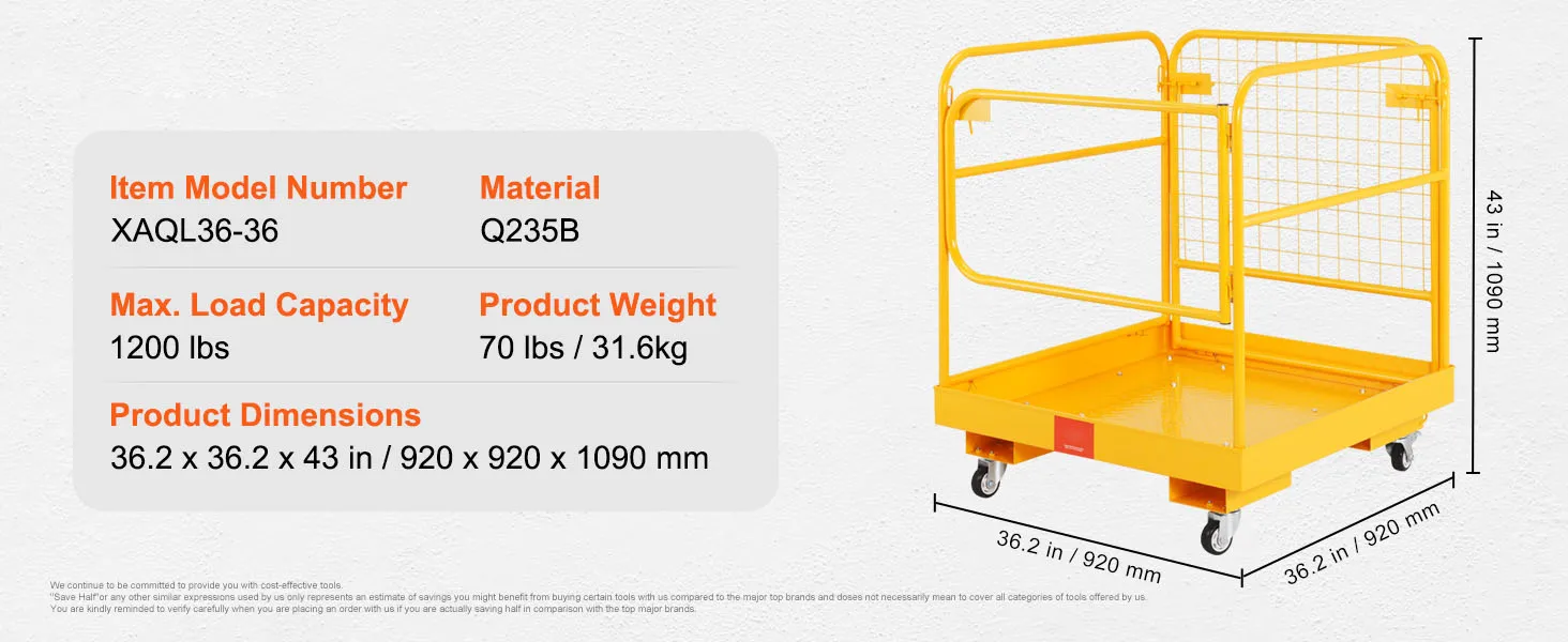 SucceBuy 1200lbs Forklift Safety Cage Folding Security Platform with Lockable Swivel Wheels Holds 1 to 2 Adults for Aerial Work
