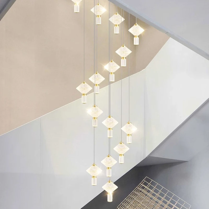 

REVEN Luxury Modern Dimmable Ceiling Light Luster Crystal Design Adjustable Height Customizable for Villa Hotel Staircase