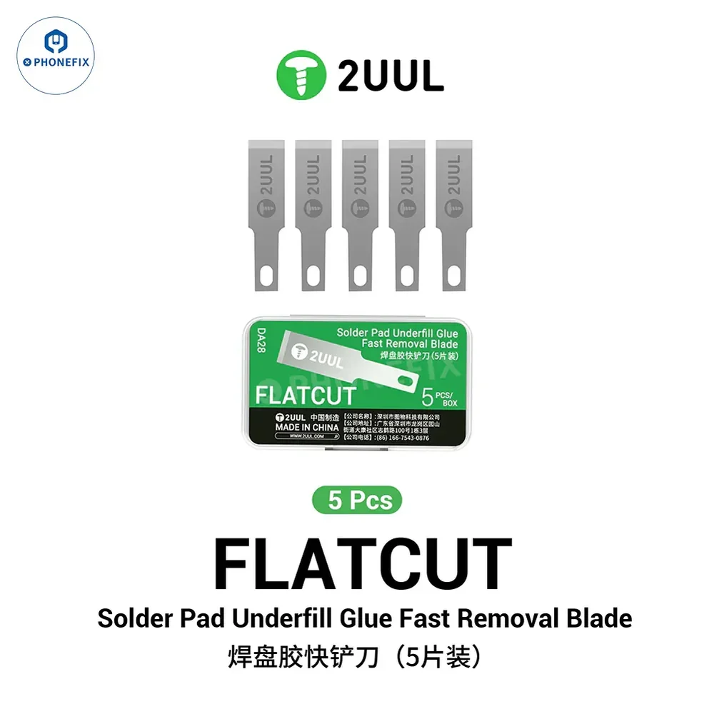 2UUL DA18 BB Shark No.11 Blade DA28 FlatCut Solder Pad Underfill Glue Removal Blade for Mobile Phone PCB CPU IC Chip Repair Tool