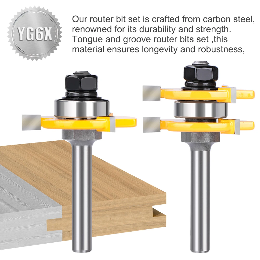 XCAN Fräser 6mm 1/4\'\' 8mm 1/2\'\' Schaft T Slot Joint Router Bit 3 Flöte Zunge und Nut router Bit Set Für Holzbearbeitung