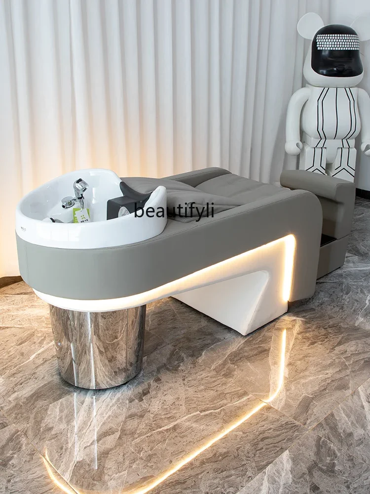 High-Grade Shampoo Chair Stainless Steel Massage Shampoo Dedicated Ceramic Basin Lying Half Flushing Bed