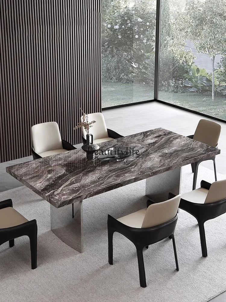 

lModern simple rock slab dining table Italian Venetian brown rectangular dining table