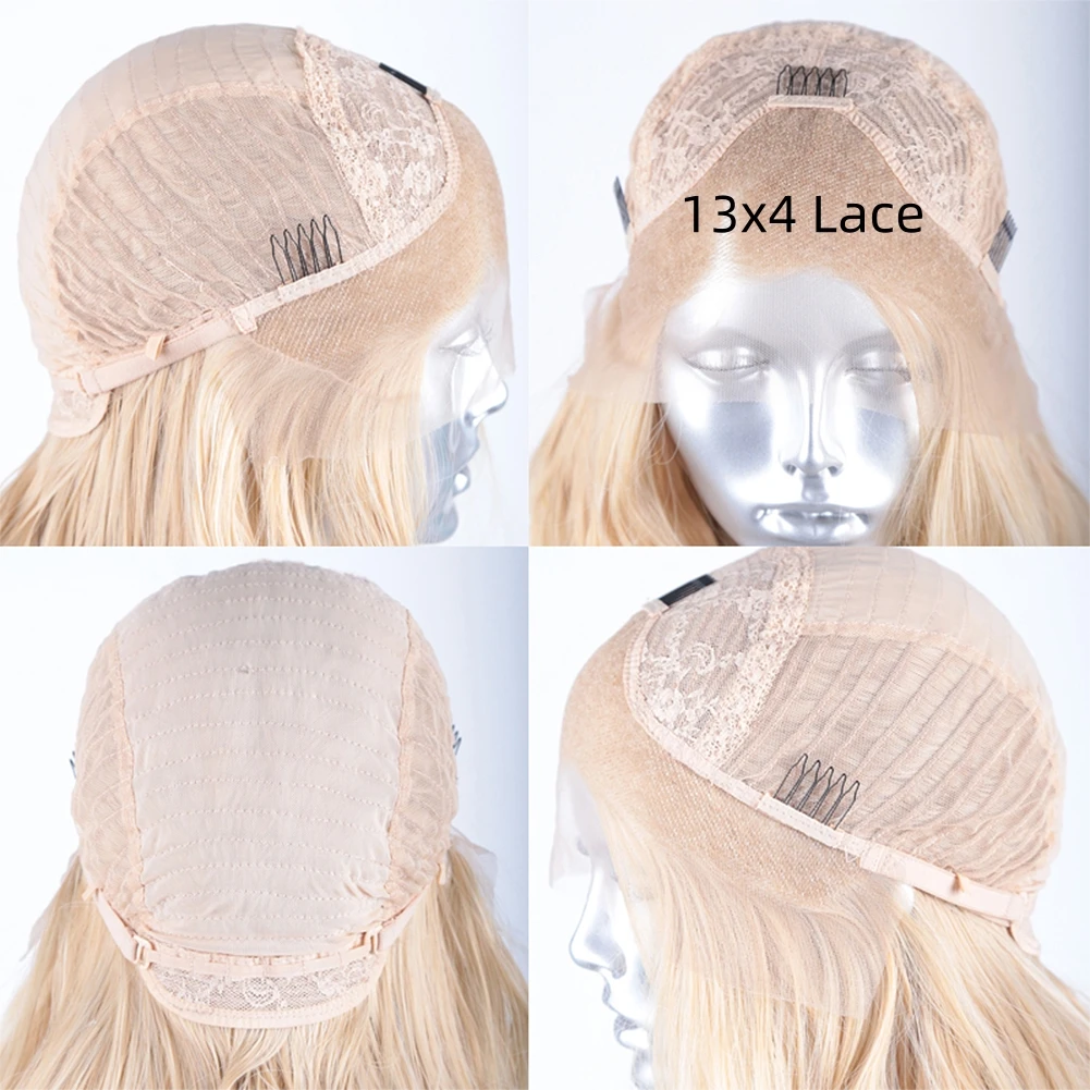 AIMEYA Platinum Blonde Wig Long Synthetic Lace Front Wig Body Wave Hair Synthetic Heat Resistant Fiber Free Part Cosplay Wigs