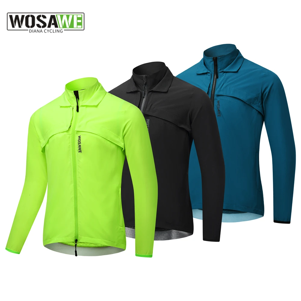 

WOSAWE Men's Bicycle Jacket Lightweight Waterproof Cycling Jacket Running Biking Hiking Windbreaker Raincoat Reflective Packable