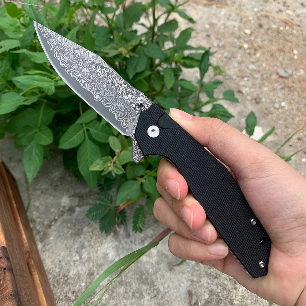 Nieuwe Damascus Opvouwbare Zakmes G10 Handvat Kogellager D2 Staal Keukenmessen Camping Vissen Toeristische Mes EDC Handgereedschap