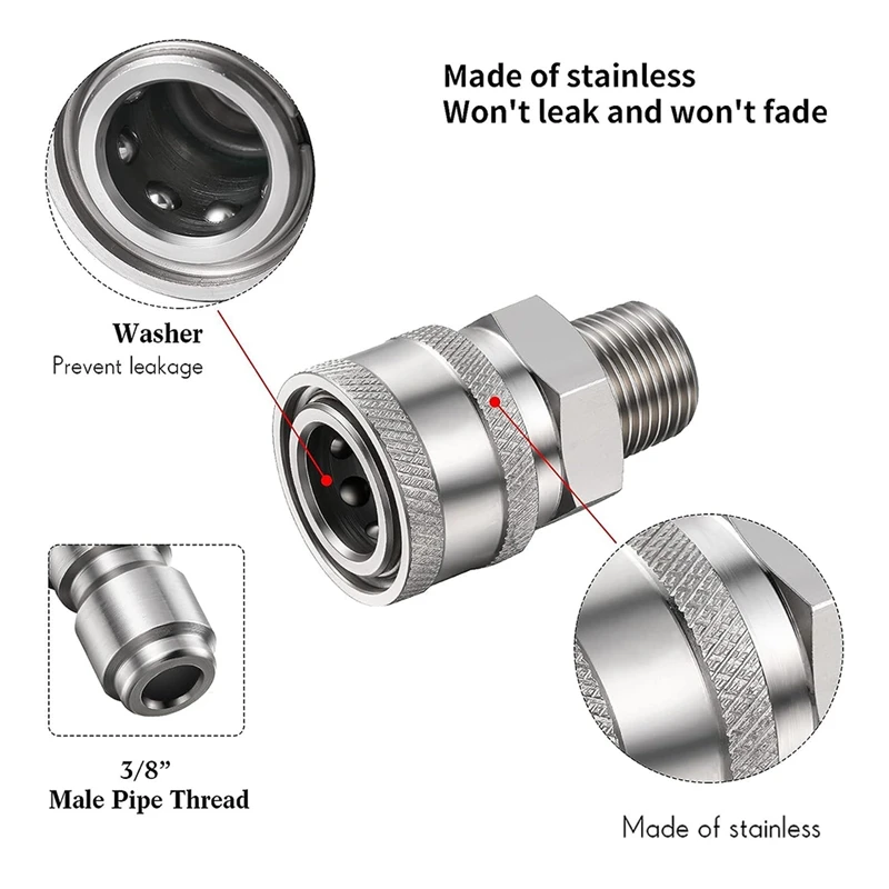 8PCS Stainless Steel Male Female Quick Connector Kit NPT 3/8 Inch (Internal & External Thread)