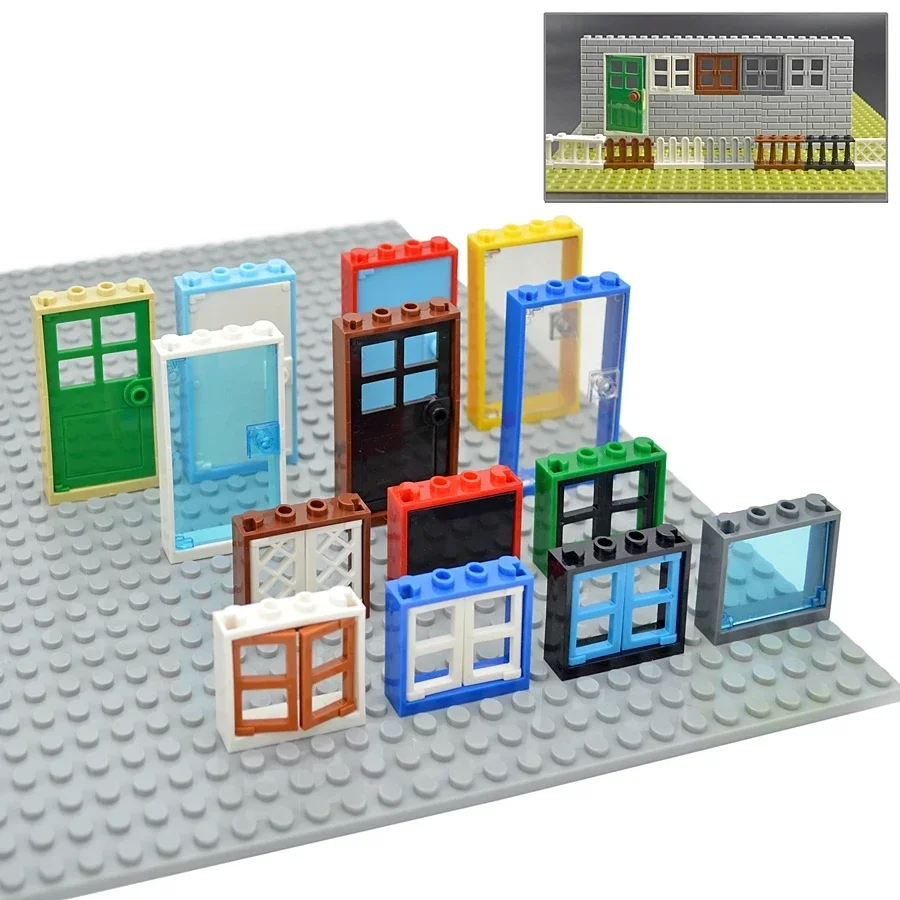 MOC Casa Città Building Blocks Finestra Porta Telaio Mattoni di Vetro Parti Compatibile 60594 60616 60621 60596 Parti Educative FAI DA TE