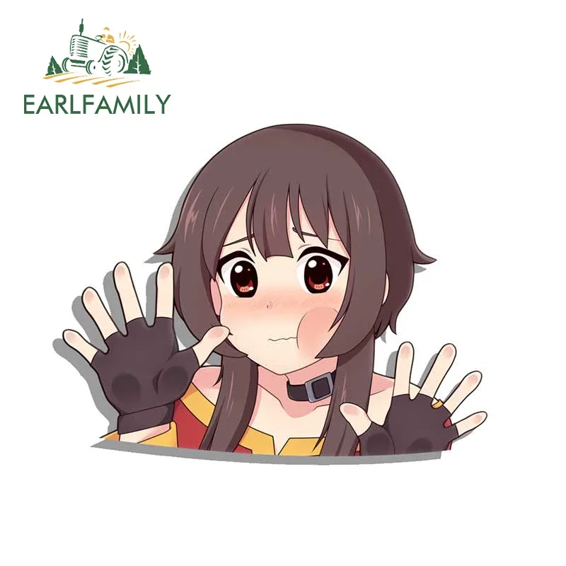 EARLFAMILY 13cm x 10.4cm Megumin Peek Against Glasses Car Stickers Anime Caravan Funny Vinyl Car Wrap Decal Amusing Laptop Decor