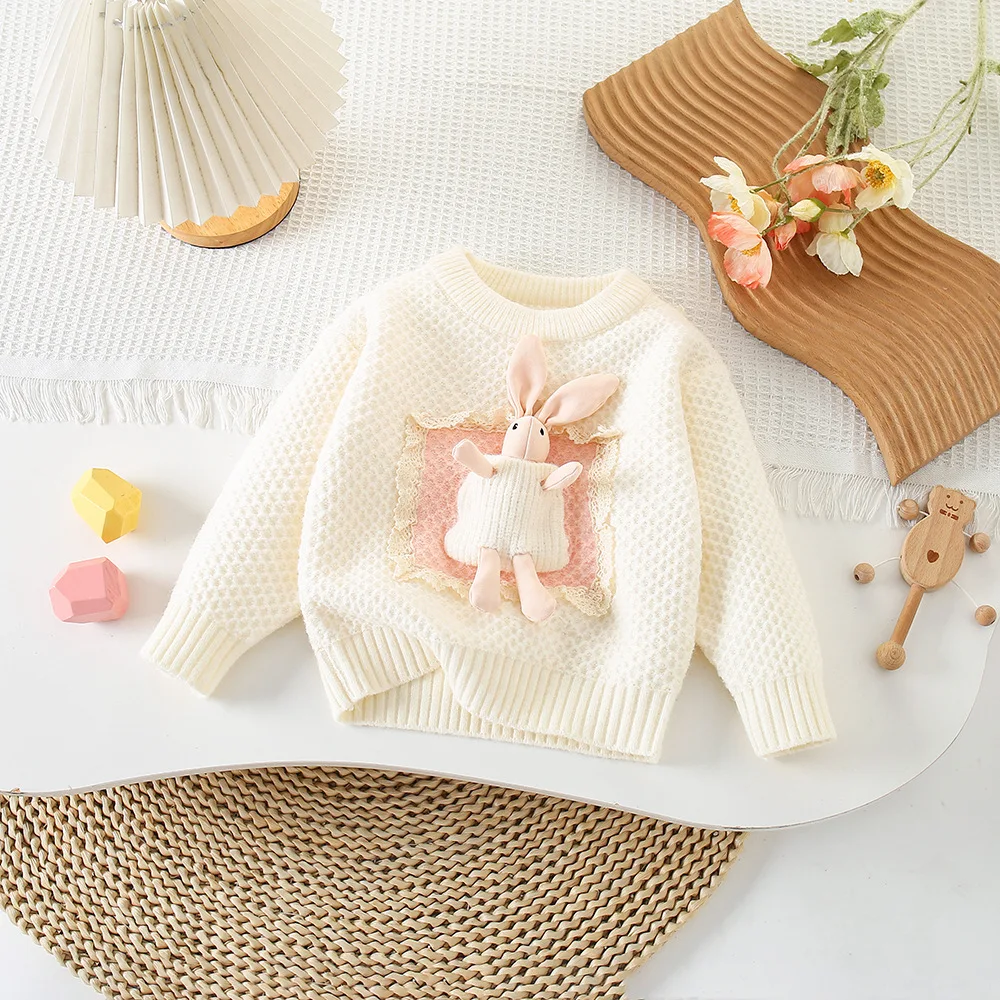 

Girls Knitted Sweaters Spring Autumn 2024 Children Woolen Jersey Sweater For Baby Girl Outerwear Clothes Kids Tops Outfits 5 6Y