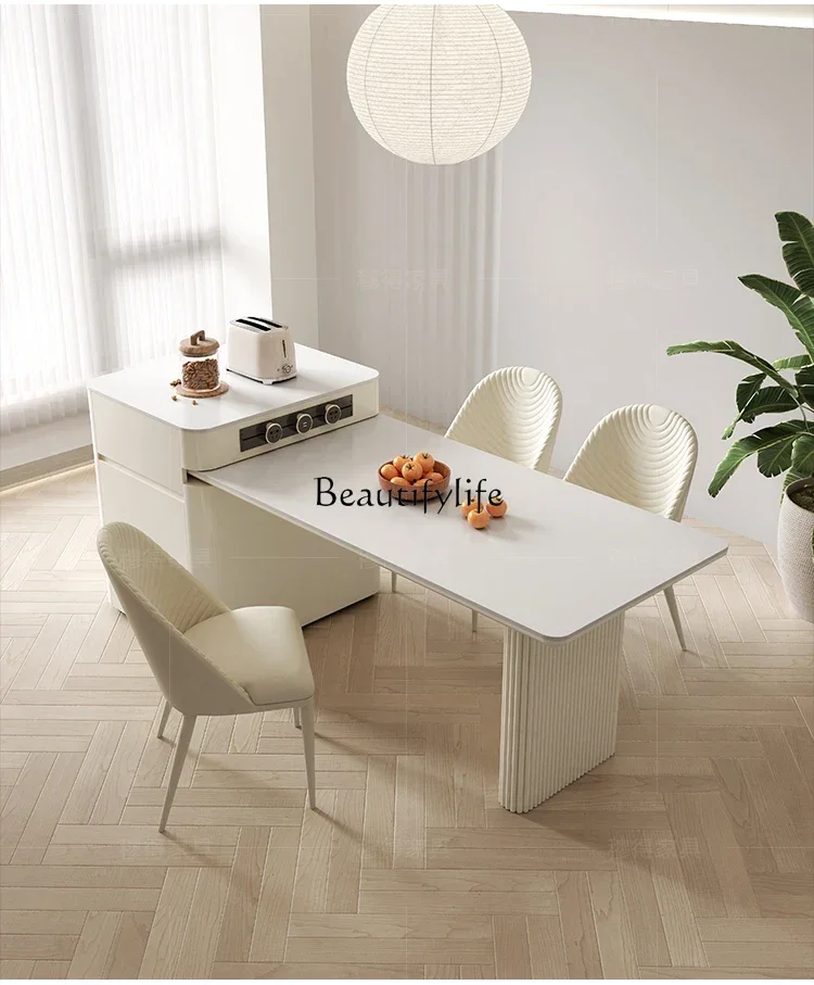 

Stone Plate Kitchen Island Dining Table Integrated Household Retractable Modern Simple High-End Kitchen Island Dining Table