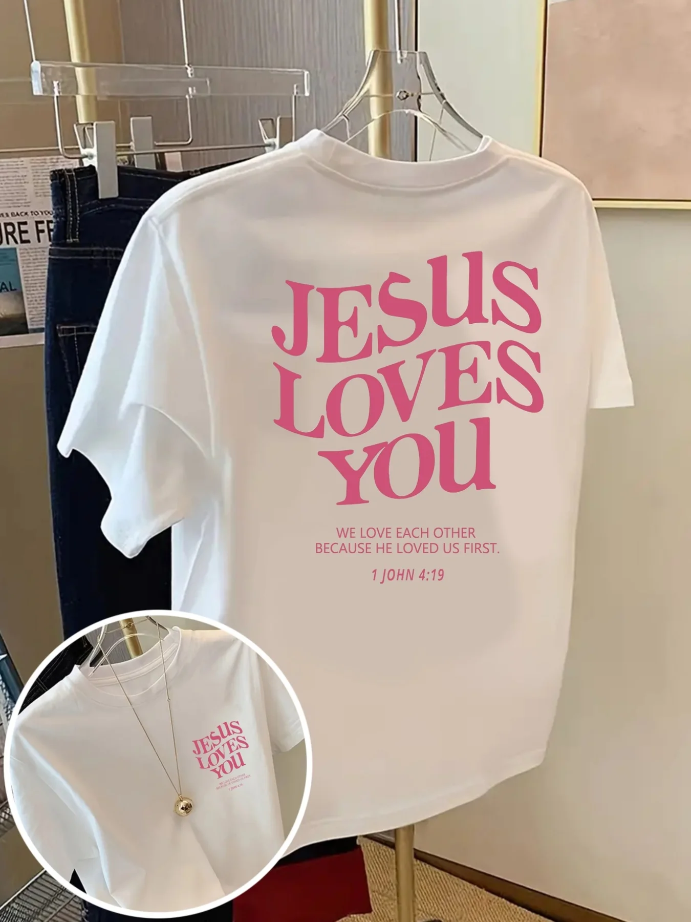 T-shirt à manches courtes - Jésus t'aime, citations bibliques, imprimé tendance, T-shirt imprimé tendance printemps/été pour femme, article de mode