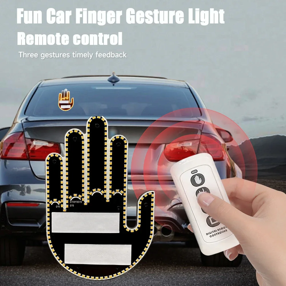 

Fun Gesture Led Hand for Car Middle Finger Gesture Light with Remote Road Rage Sign Lamp Rear Window Gesture Brake Warning Light