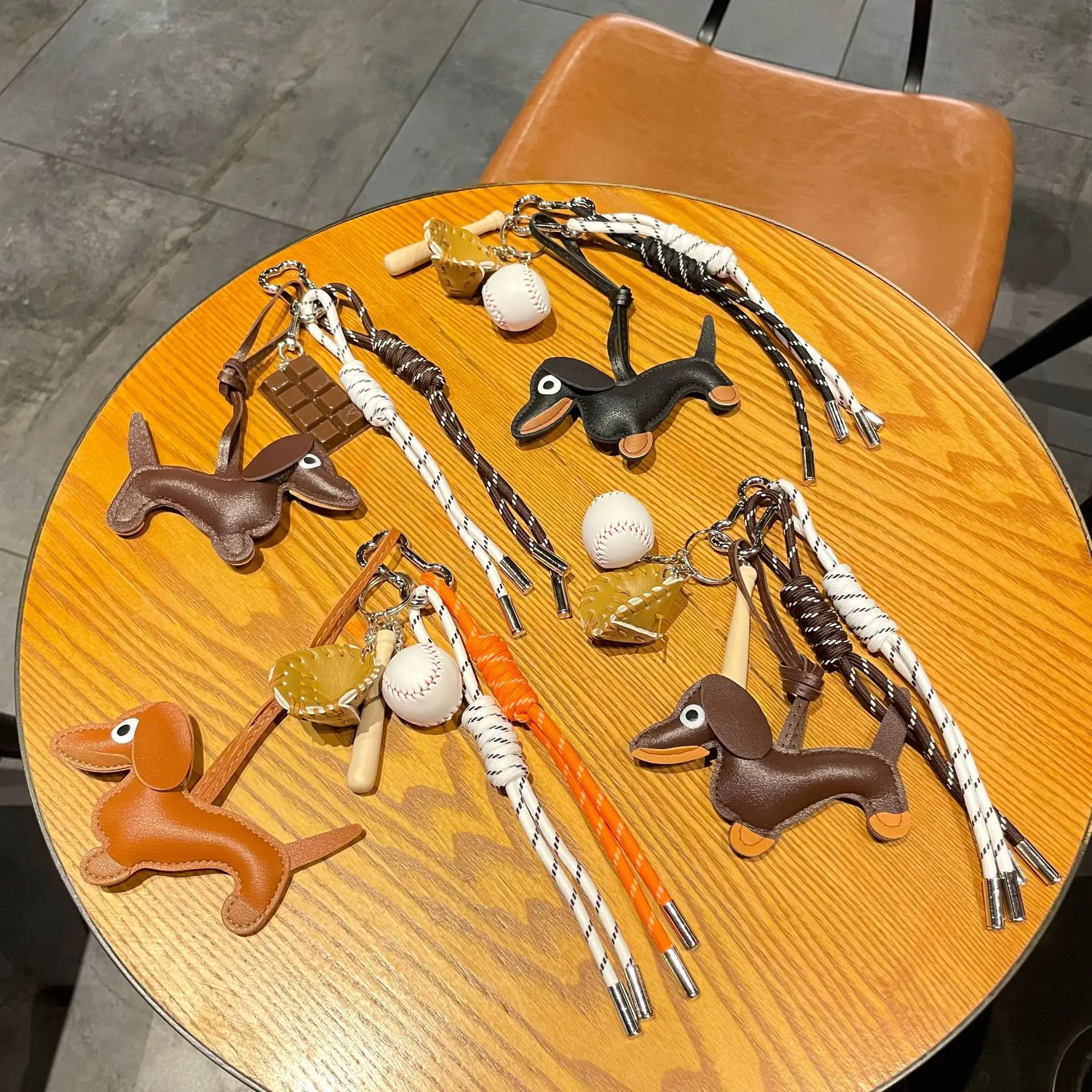 

Leather Dachshund Bag Pendant Creative Keychain Lanyard bag Accessory Key Pendant Car Keyring Charm Gift