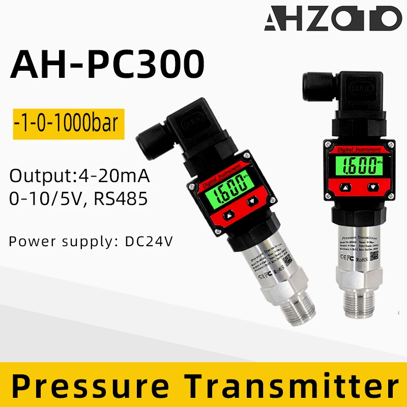 

Pressure Transmitter LCD Display 4-20mA 0-5V/10V RS485 Output Range -1~0~1000bar Pressure Transducer for Air Water Liquid Oil