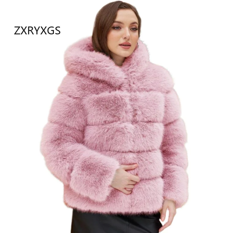 

ZXRYXGS новые модные пальто премиум-класса из искусственного меха 2025 бестселлер свежие и милые осенне-зимние женские куртки короткое пальто с капюшоном