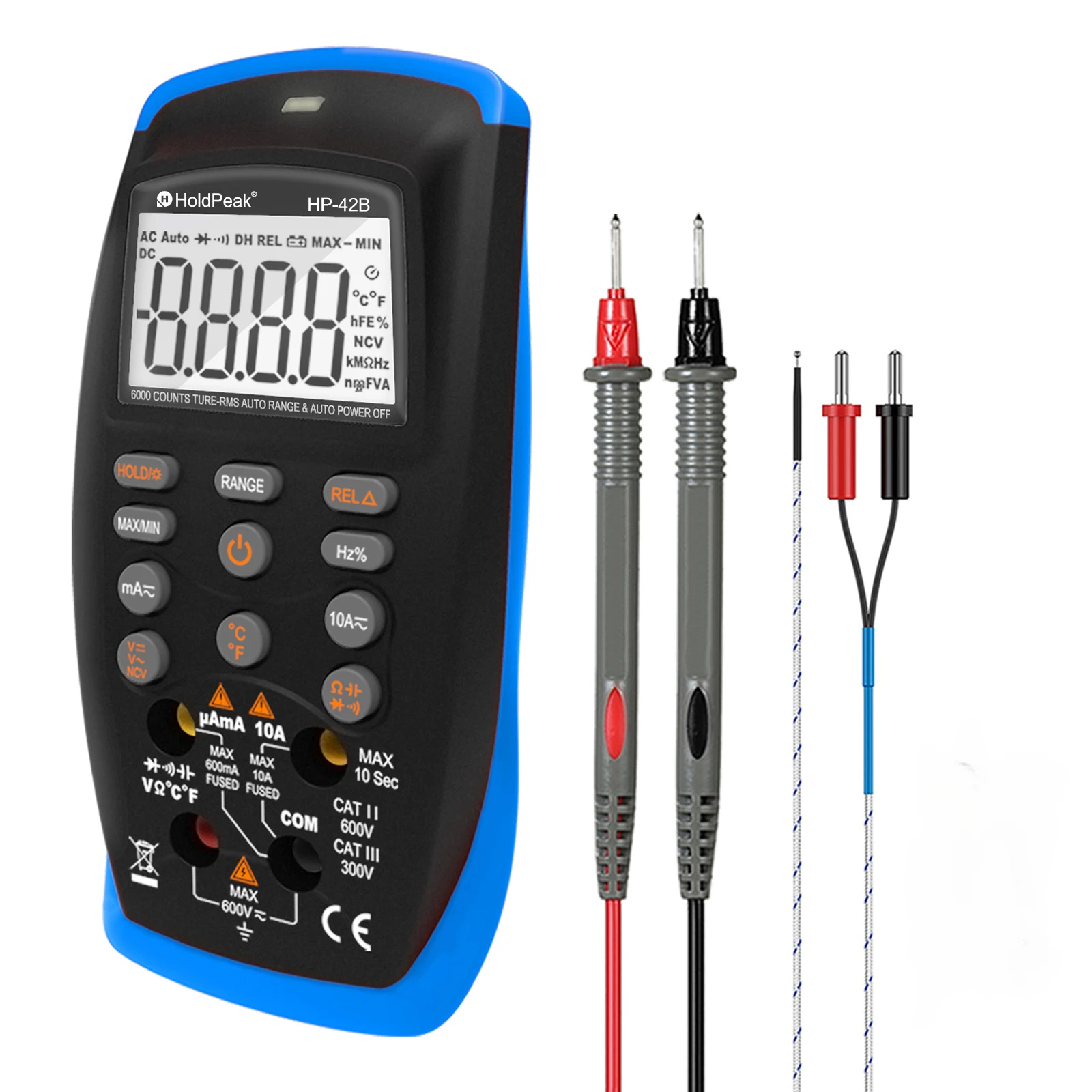 

HoldPeak HP-42B Digital All Key Tester Multifunctional Voltage Current Capacitor Multimeter Ohm 6000 Counts