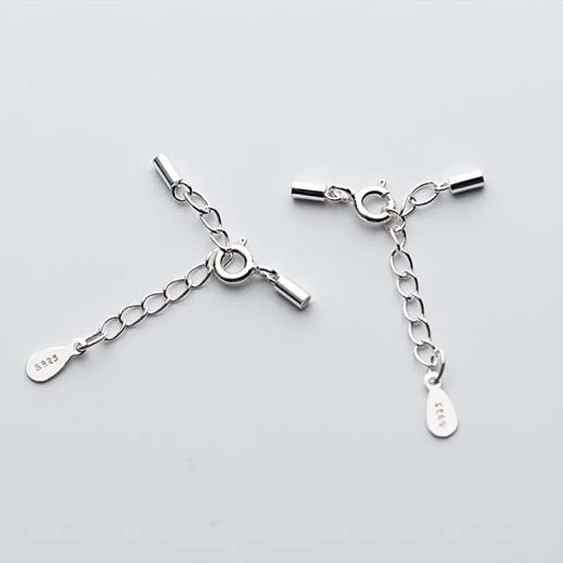 Real Pure Solid 925 Sterling Silver Spring Clasp Claw Buckle With Extension Chain Leather Rope Connector Jewelry Component