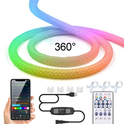 USB WS2812B WS2811 Round Reticulate Neon LED Strip DC 5V 360 Degree Addressable Bluetooth RGBIC Flexible Silicone Tape IP67 Rope