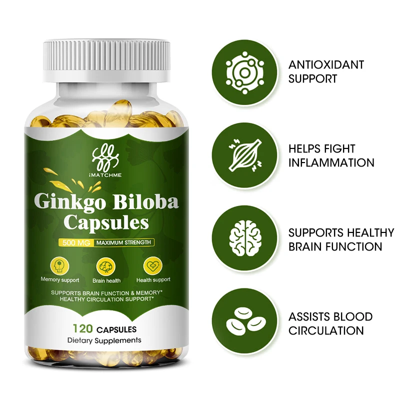 iMATCHME Ginkgo Biloba Extract, Improves Brain, Memory, Improves Circulation, Improves Cognitive Function, Increases Energy