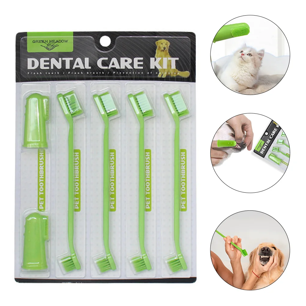 Pet Toothbrush Dog Kit Puppy Supplies Dental Hygiene Oral Care Dual Head Double-head Brushing Clean Teeth