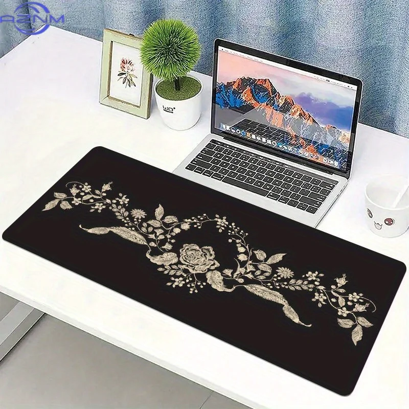1pc Retro Style Mouse Pad  cm, Non Slip Extended Table Mat, Golden Floral Patterns Desk Mat for Office Home Decor, Soft Fabric S
