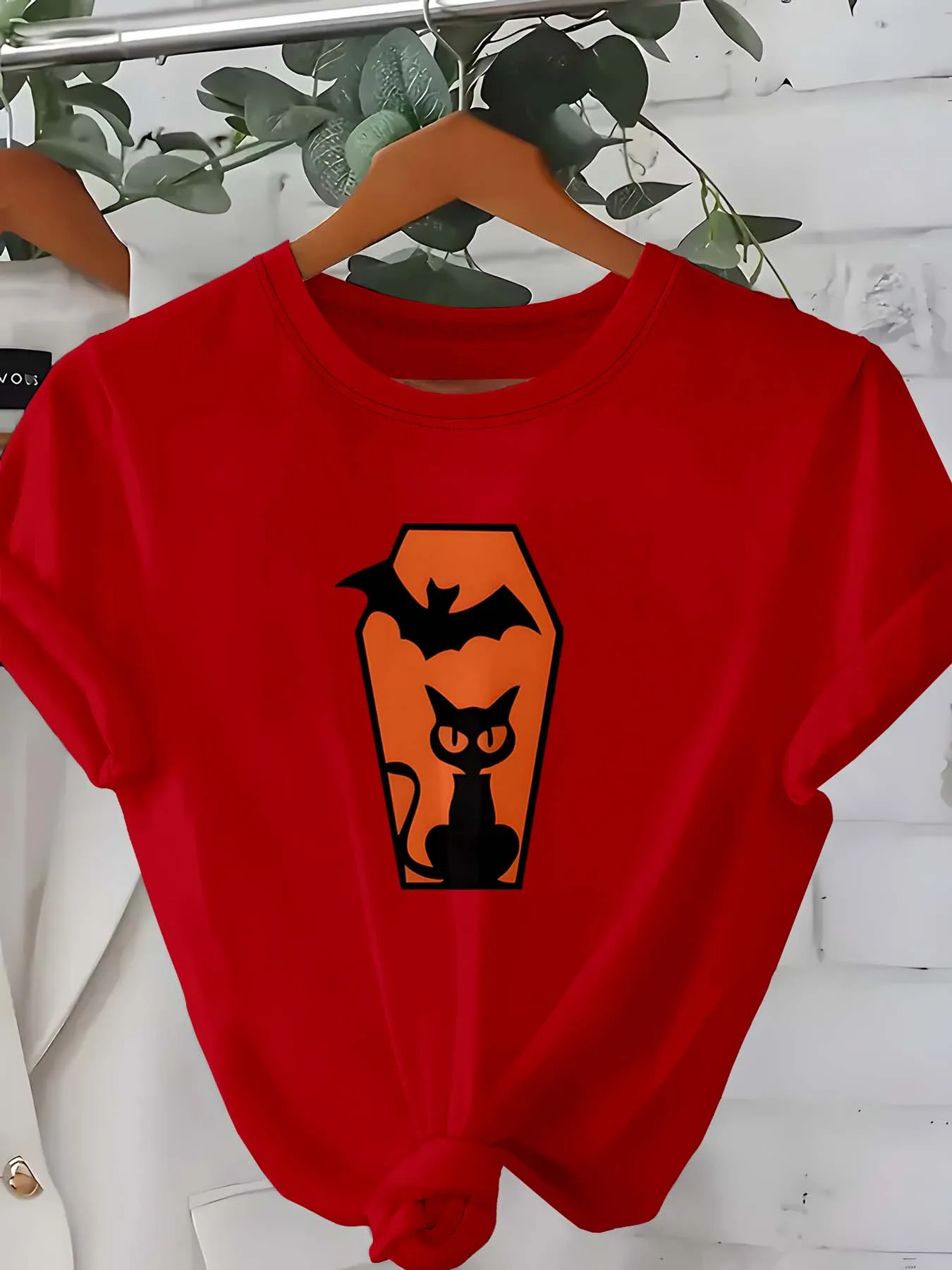 Plus Size Halloween Themed Attire With Coffin Silhouette Black Cat And Bat Motifs For Spooky Chic Vibes
