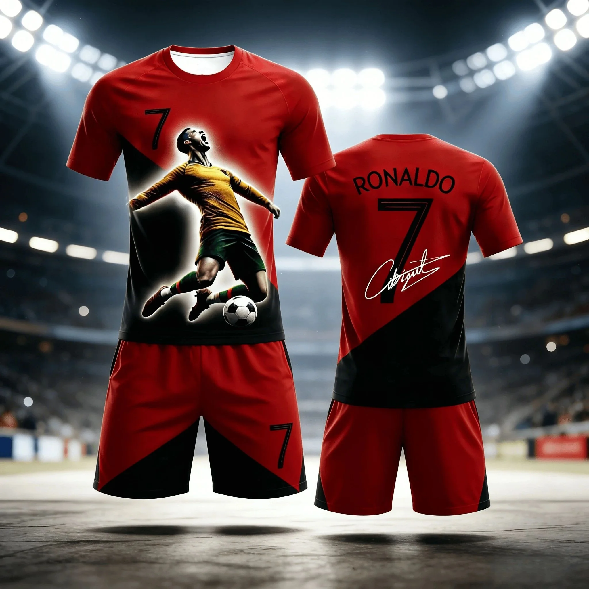 Unisex 2026 AI #7 Ronaldo Printed Summer Children's Adult Set Parent Child Short Sleeved Shorts Football Shirt