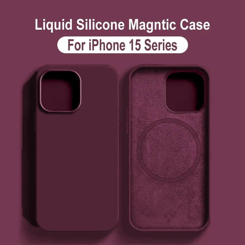 For Magsafe-fundas de carga inalámbrica For iPhone, funda suave magnética de silicona líquida, accesorios para teléfono, 15, 11, 14, 13, 12 Pro Max Plus