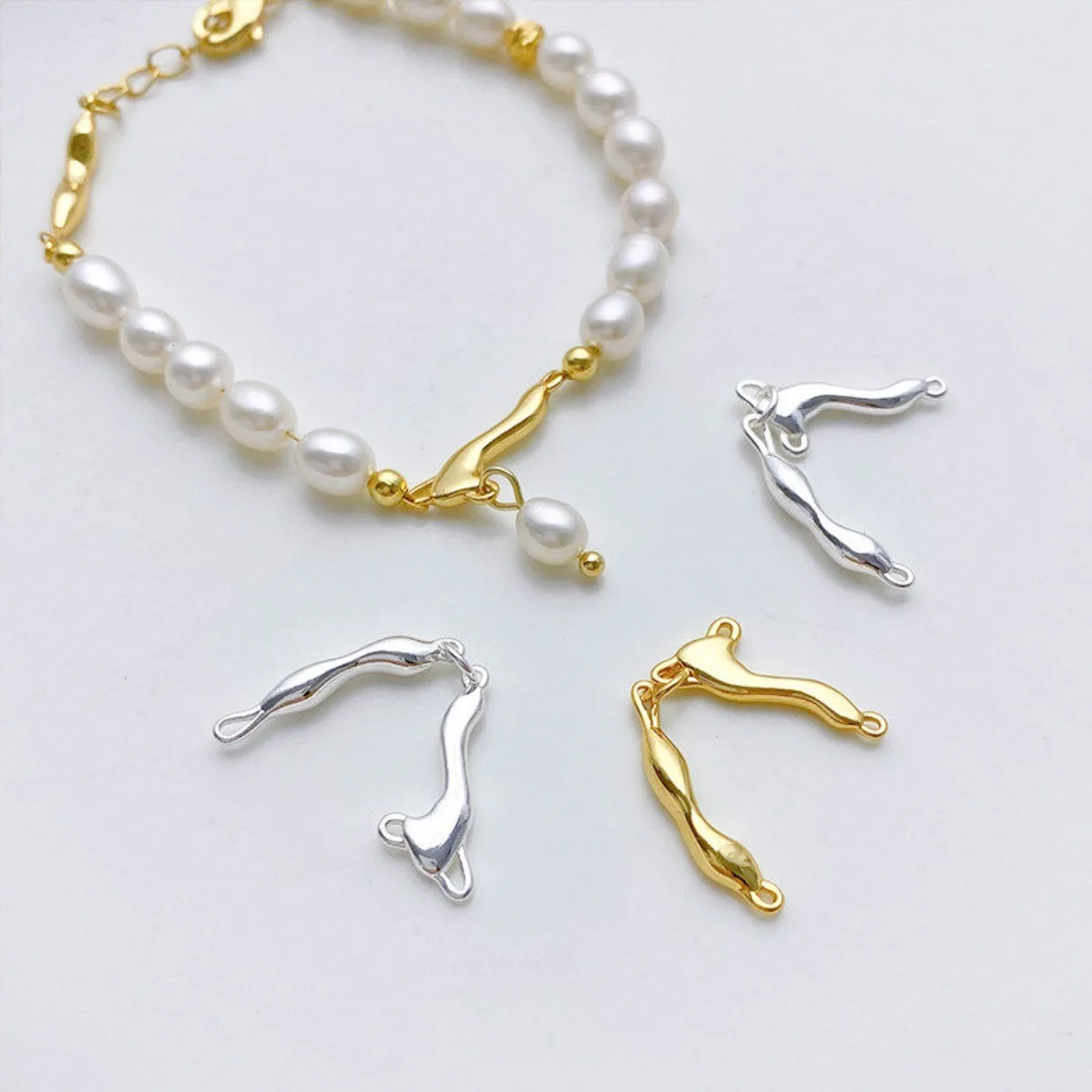 18K Gold Plated Croissant Connector Set Buckle DIY Bracelet Necklace End Connection Buckle Jewelry Findings