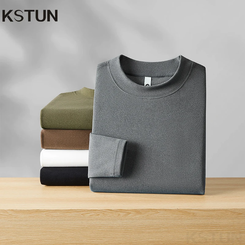 KSTUN Mens Crew Neck Pullovers And Sweatershirts Winter Warm Basic Tops Long Sleeves Undershirts Solid Colors Mens Clothing 2025