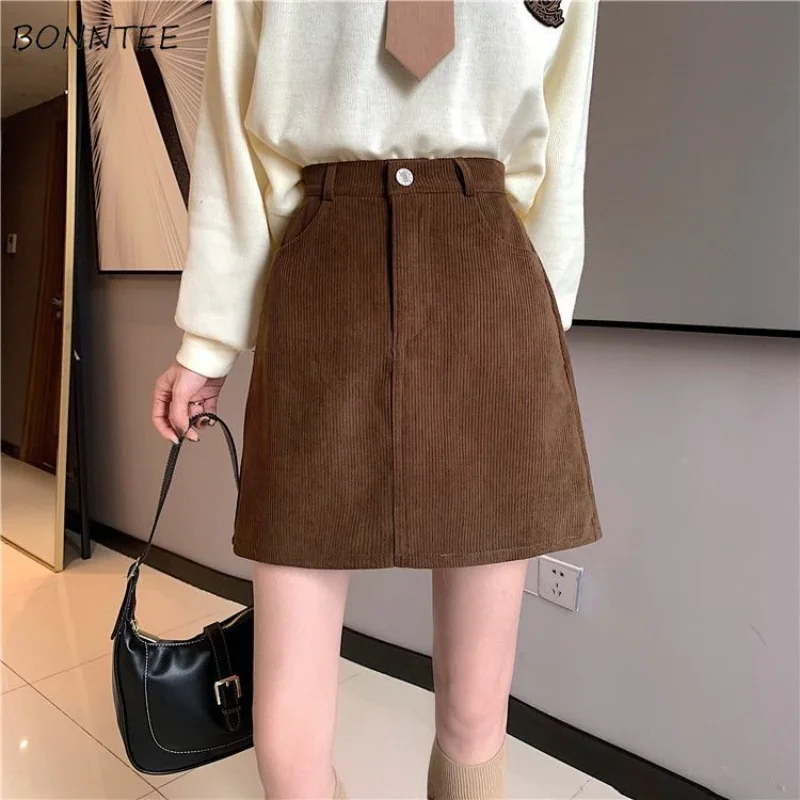 Skirts Women A-line Retro Korean Style Slim Basic All-match Student Autumn Ins Cozy Trendy Feminine Aesthetic Popular Faldas New