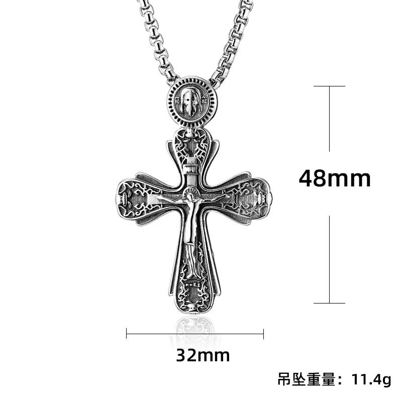 Punk Rock Solid Titanium Steel INRI Crucifix JESUS Cross Pendants Necklaces for Men Retro Jewelry Never Fade Drop Shipping