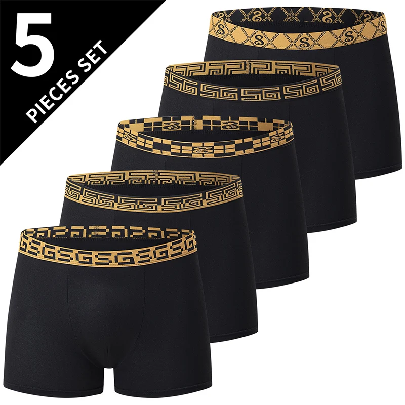 5/10 Pack Heren Zwart Goud Gedrukt Boxerondergoed Comfortabel en Veelzijdig Grote maten Sexy Jonge Heren Vrije tijd Sport Strand sh