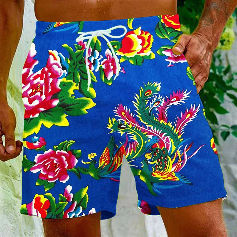 

Chinese Dongbei Flower 3D Printed Beach Shorts For Men Surfing Board Shorts Summer Vacation Short Pants Street Loose Swim Trunks