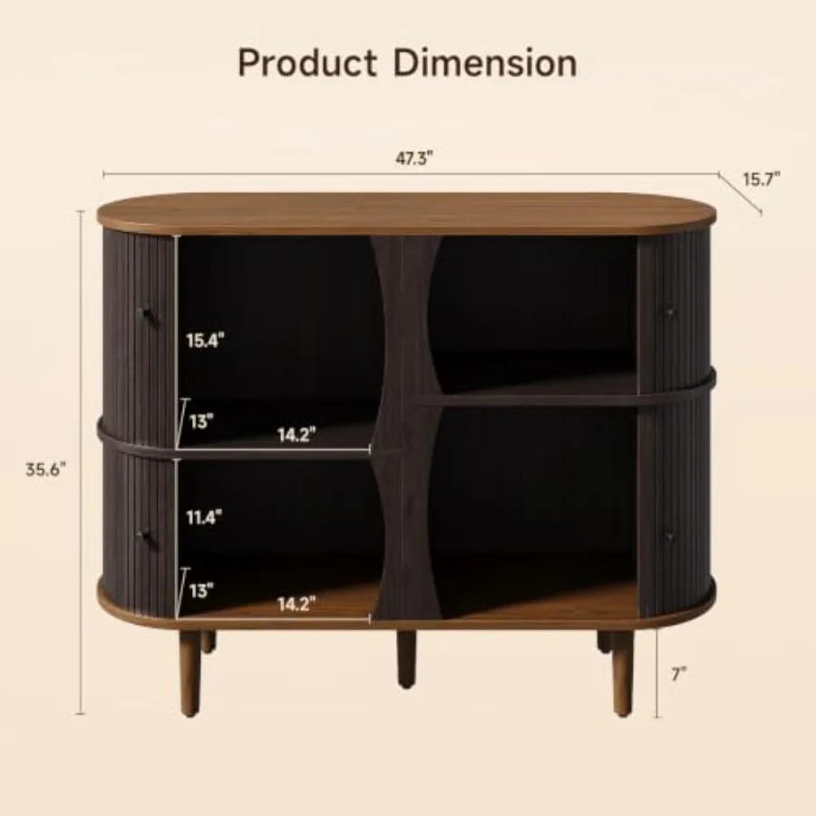 48 Fluted Sideboard Buffet Cabinet with 4 Storage Cabinets for Dining Room or Living Room, Elegant Gray Finish, Premium Wood Co