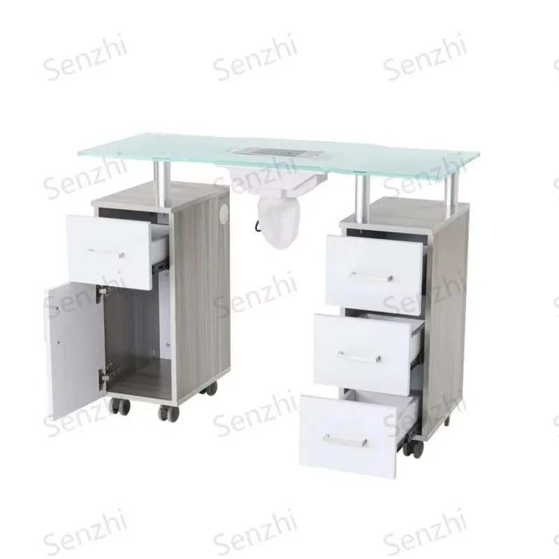 

Nail Table Features a Frosted Glass Top and a Glossy White or Black Enamel Base