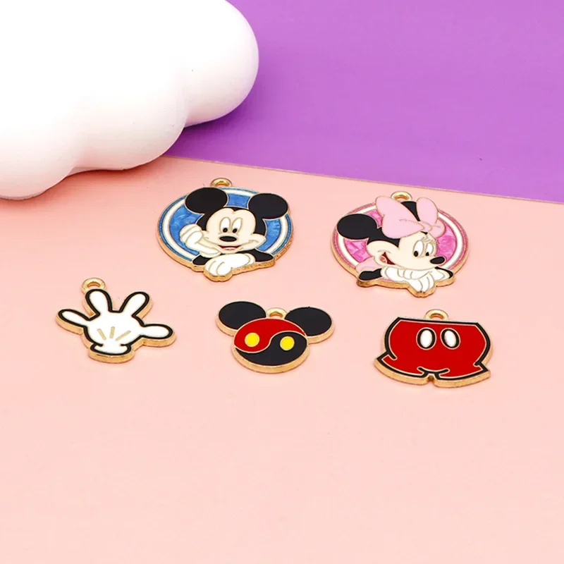 Disney Cartoon Mickey Minnie DIY Accessories Cartoon Mickey Mouse Bag Pendant Alloy Drip Oil Necklace Bracelet Key Chain Pendant