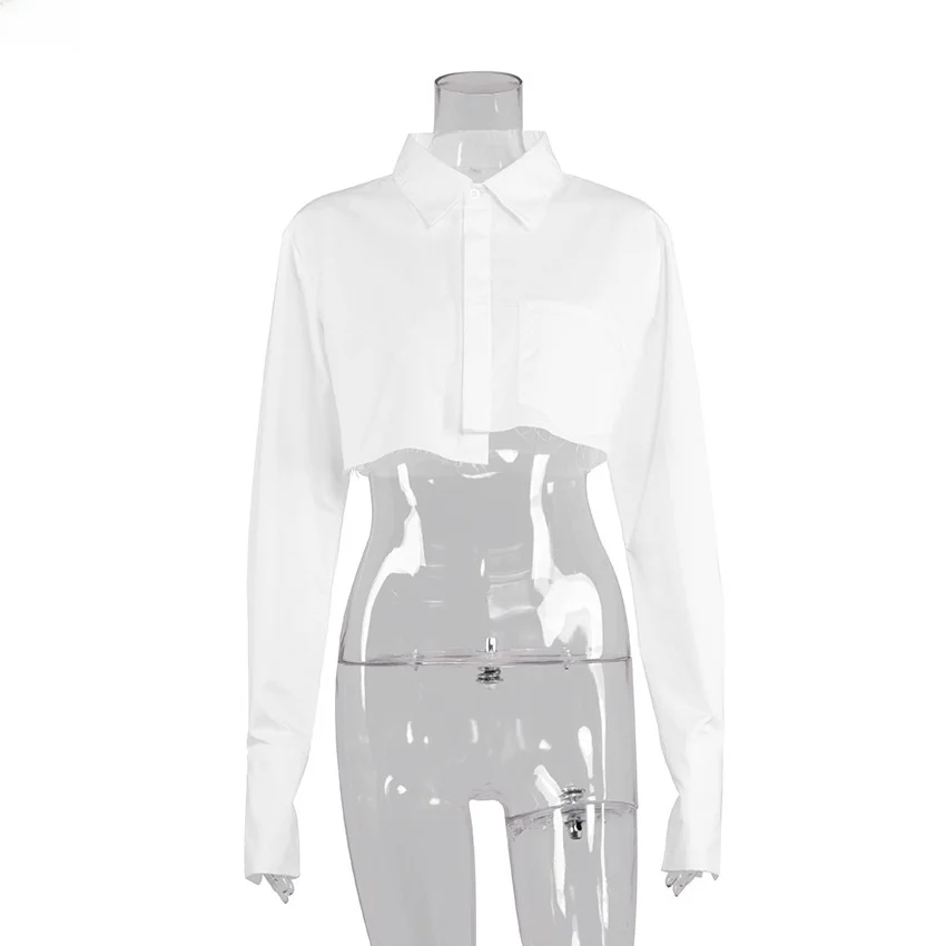 

Ele ort Sve Long irt Women's Pure Cotton White irt Commute Sle Flip Collar Button Plaet Straight Cut irt