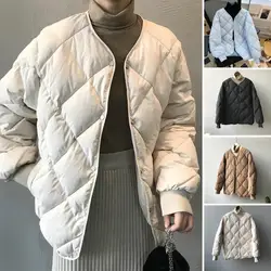 Women Lightweight Coat Stylish Women's V-neck Padded Winter Coat Warm Thick Cotton Jacket for Fall with Long Sleeves Rhombus