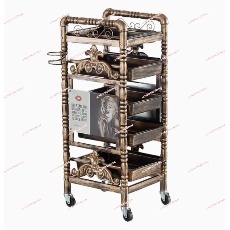 

Beauty Salon Elegance Fashion Retro Cart with Universal Wheels Multilayer Storage for Hairdresser Tools