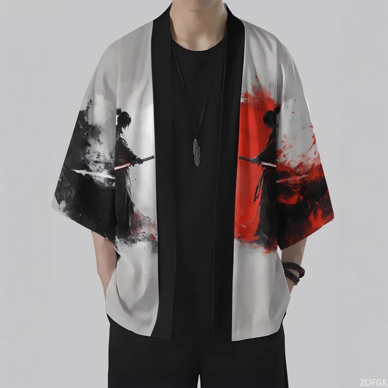 Kimono estivo Camicia sette quarti stampata in 3D, abito taoista, cardigan, top ampio da uomo e da donna
