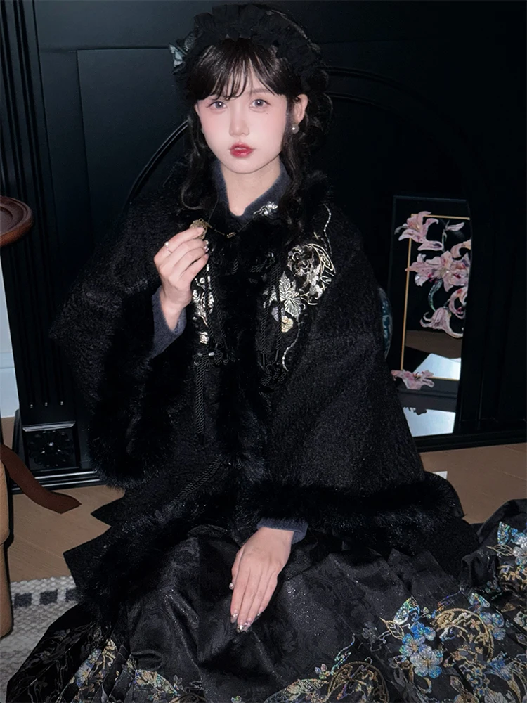 

Комплект Ханьфу Chuan Dai Time Night Ibis Bla Iris с вышивкой, осенне-зимний, традиционный китайский костюм для женщин