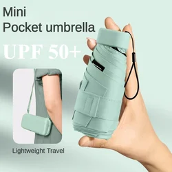 Mini guarda-chuva de bolso compacto para mulheres, leve 6 dobrável, guarda-sol proteção UV à prova de vento, bolsa de cartão pequena guarda-chuvas ensolaradas e chuvosos