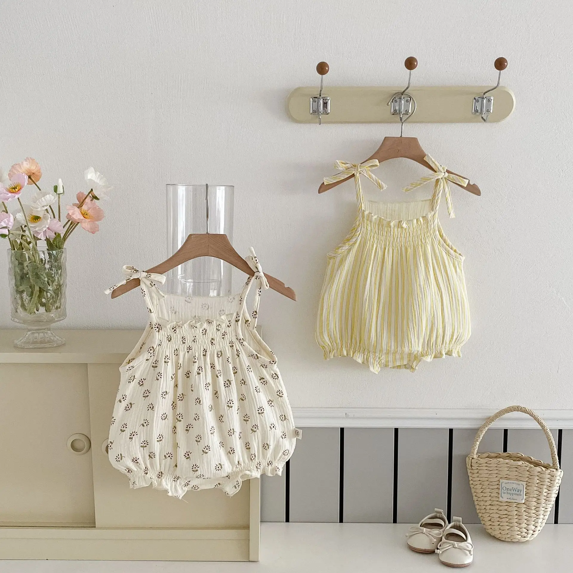 2025 Summer New Baby Girl Sleeveless Sling Bodysuit Cotton Infant Cute Floral Thin Sweet Jumpsuit Newborn Toddler Clothes 0-24M