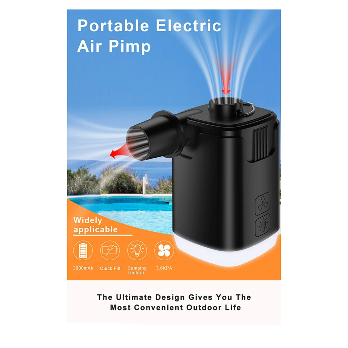 Portable Mini Air Pump for Inflatables:Build in 4000MAh Battery Rechargeable, 2 Inflation Mode Stronger/Normal