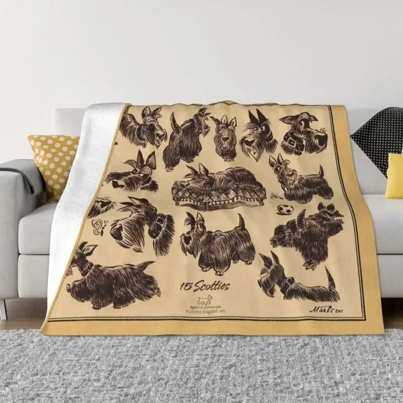 Vintage Scottie Dog Blankets Soft Warm Flannel Scottish Terrier Pet Throw Blanket for Bed Sofa Couch Bedspreads Quilt Blankets