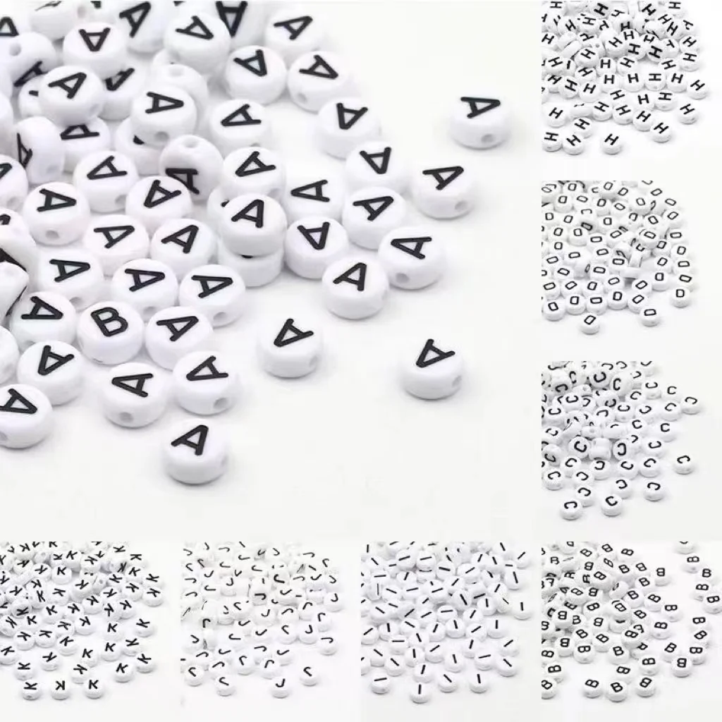حروف أبجدية من الأكريليك لصنع الحلي ، حبات مستديرة بحروف a-z ، فضفاضة ، بيضاء ، سهلة الاستخدام ، إكسسوارات الأساور ،-من من من-من #1
