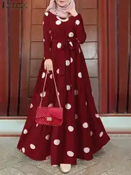 ZANZEA Vintage Polka Dot Printed Mulsim Sundress Fashion Hijab Women's Dress Casual Robe Maxi Dress Islamic Clothing Oversize