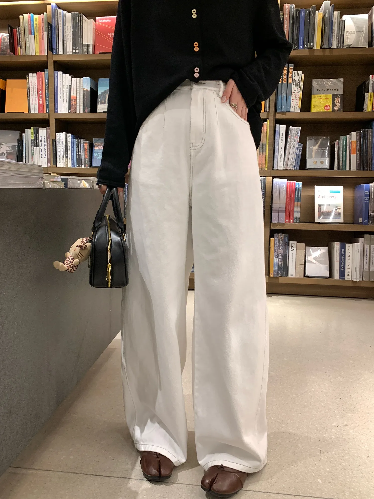 

NAZ plus Size Spring Fashion High Waist Wide Leg Jeans Cotton Washed Denim Slimming Trousers for Women Loose Fit Casual Wear